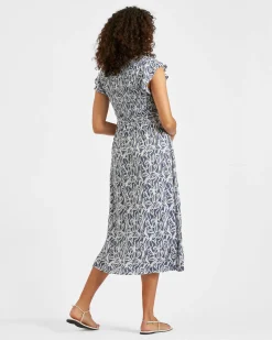 Edie Nursing Dress  Washed Indigo / White