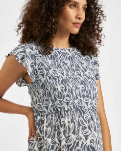 Edie Nursing Dress  Washed Indigo / White