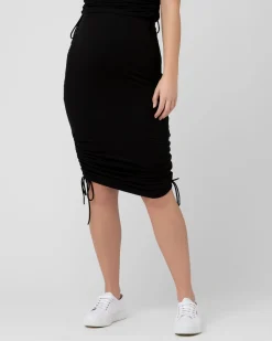 Edie Ruched Rib Skirt  Black