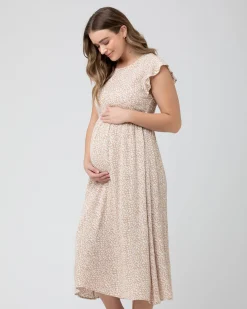 Erika Shirred Dress Natural /White
