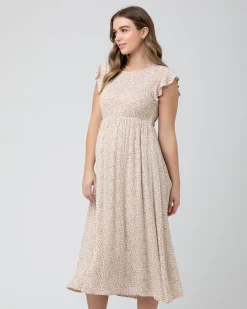 Erika Shirred Dress Natural /White