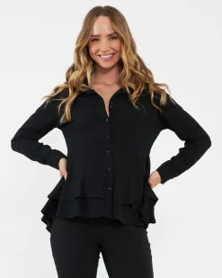 Evelyn Peplum Shirt  Black