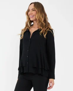 Evelyn Peplum Shirt  Black