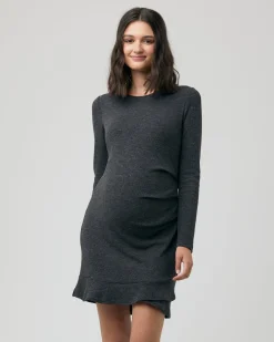 Evie Frill Hem Dress Charcoal Marle