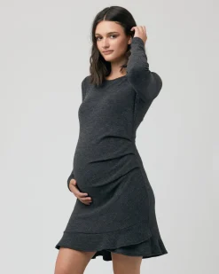 Evie Frill Hem Dress Charcoal Marle