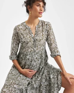 Ezra Tiered Dress Olive / White