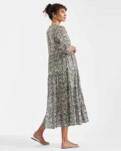 Ezra Tiered Dress Olive / White
