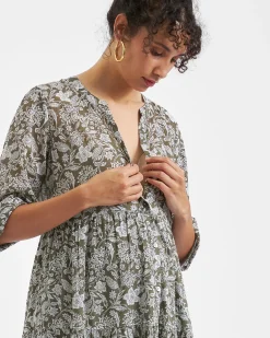 Ezra Tiered Dress Olive / White