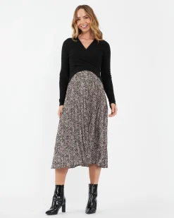 Florence Pleat Skirt Black / Dusty Pink