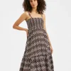 Grace Shirred Dress  Chocolate / White