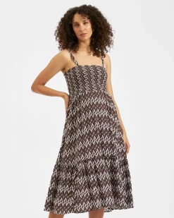 Grace Shirred Dress  Chocolate / White