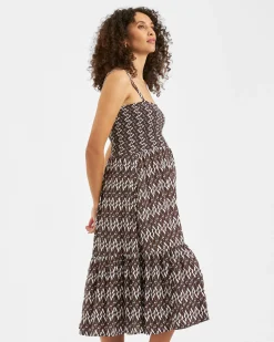 Grace Shirred Dress  Chocolate / White