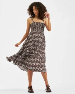 Grace Shirred Dress  Chocolate / White