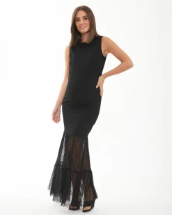 Gwen Mesh Tiered Hem Dress Black