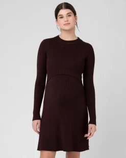 Hailey Rib Knit Nursing Dress Chocolate