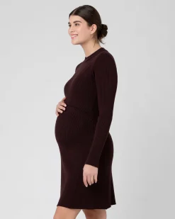 Hailey Rib Knit Nursing Dress Chocolate