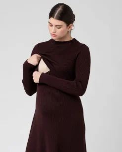 Hailey Rib Knit Nursing Dress Chocolate