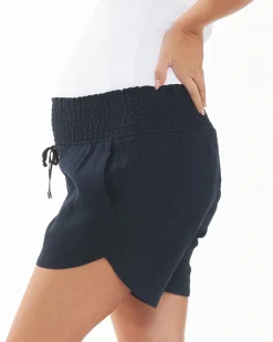 Indi Shirred Linen Short Navy