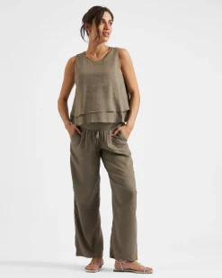 Indi Wide Leg Linen Pant Olive