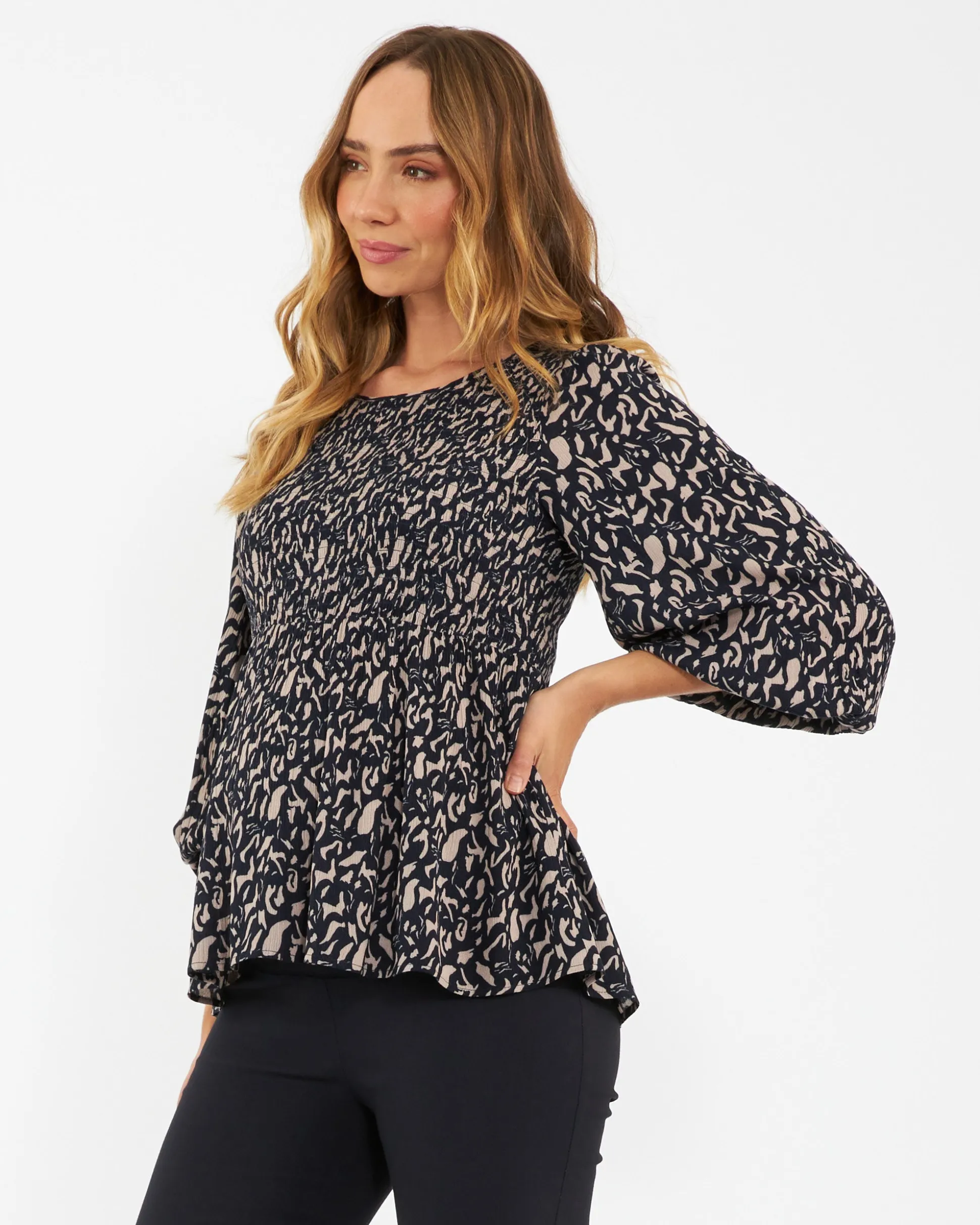 Izzie Shirred Top Midnight / Mocha