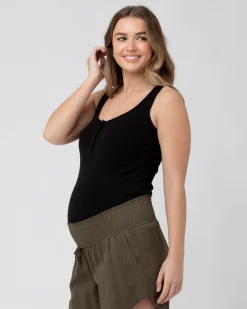 Izzy Button Down Rib Tank  Black