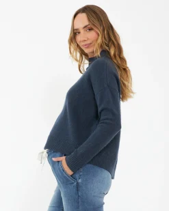 Jade Crop Nursing Knit Denim Marle