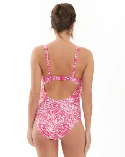 Janis Tie Front One Piece Hot Pink / White