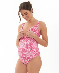 Janis Tie Front One Piece Hot Pink / White