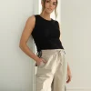 Jodie Ruched Rib Tank  Black
