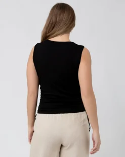 Jodie Ruched Rib Tank  Black