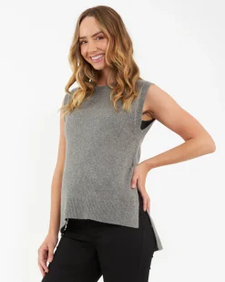 Josie Side Split Knit Vest Grey Marle