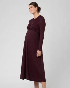 Jude Cross Front Nursing Dress Maroon / Black