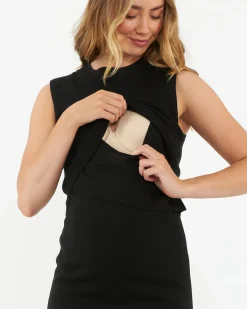 Layered Knit Nursing Dress Black