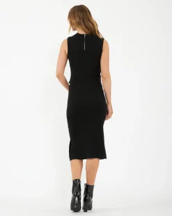 Layered Knit Nursing Dress Black