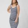Lee Button Down Rib Dress  Navy / White