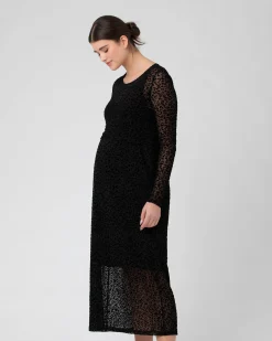 Leo Flocked Nursing Dress Black
