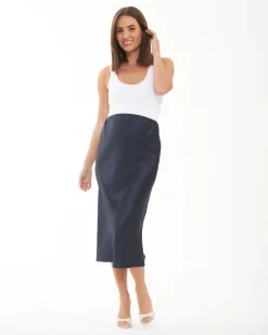 Lexie Satin Skirt Navy