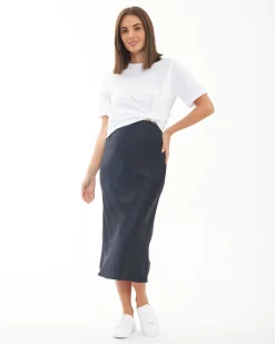 Lexie Satin Skirt Navy
