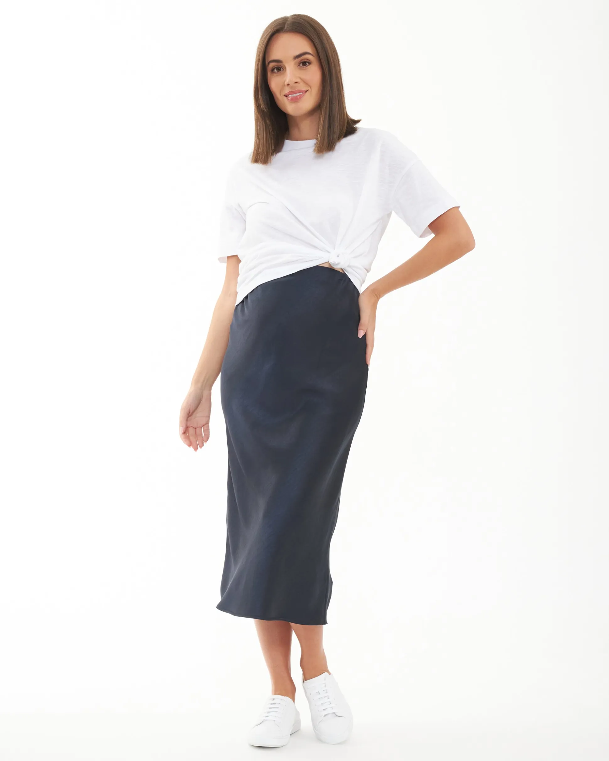 Lexie Satin Skirt Navy