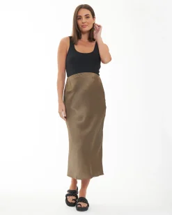 Lexie Satin Skirt Olive