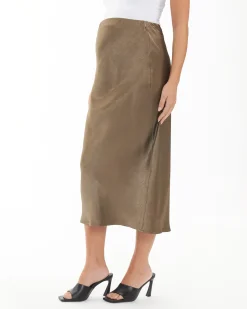 Lexie Satin Skirt Olive