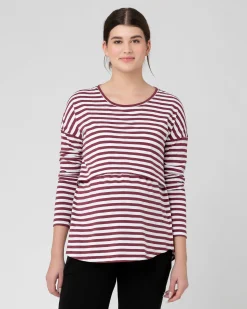 Lionel Long Sleeve Nursing Tee Maroon / White