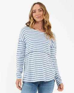 Lionel Long Sleeve Nursing Tee Petrol / White