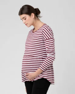 Lionel Long Sleeve Nursing Tee Maroon / White