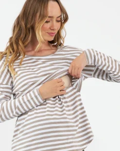 Lionel Long Sleeve Nursing Tee Taupe / White