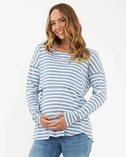 Lionel Long Sleeve Nursing Tee Petrol / White