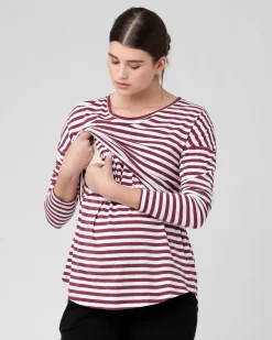 Lionel Long Sleeve Nursing Tee Maroon / White