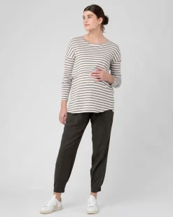 Lionel Long Sleeve Nursing Tee Olive / White