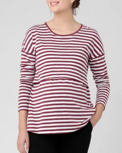 Lionel Long Sleeve Nursing Tee Maroon / White