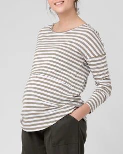 Lionel Long Sleeve Nursing Tee Olive / White
